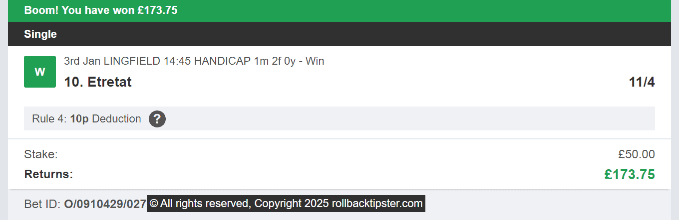 Rollback Tipster - Winner 1 - 2025-01-03