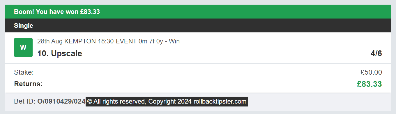 Rollback Tipster - Winner 2 - 2024-08-28