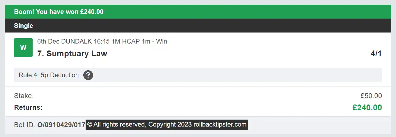 Rollback Tipster - Winner 3 - 2023-12-06