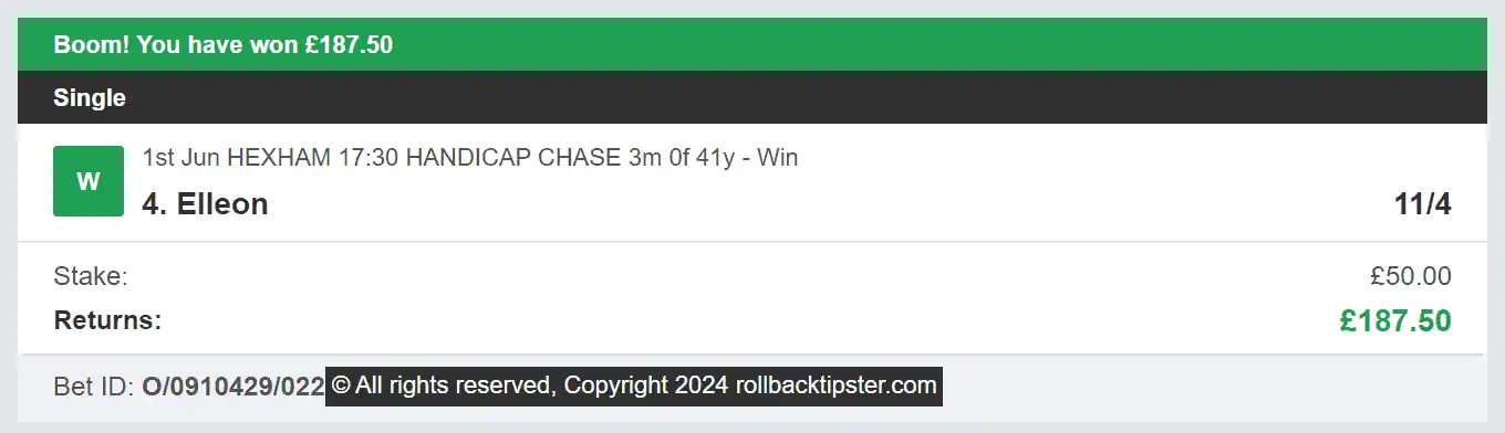 Rollback Tipster - Winner 3 - 2024-06-01